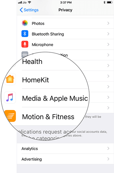 Tap on Media & Apple Music in iPhone Settings