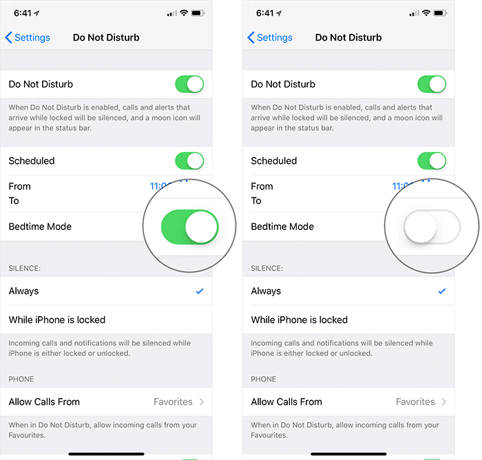 Disable Bedtime Mode in iOS 12 on iPhone