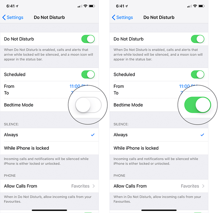 Enable Bedtime Mode in iOS 12 on iPhone