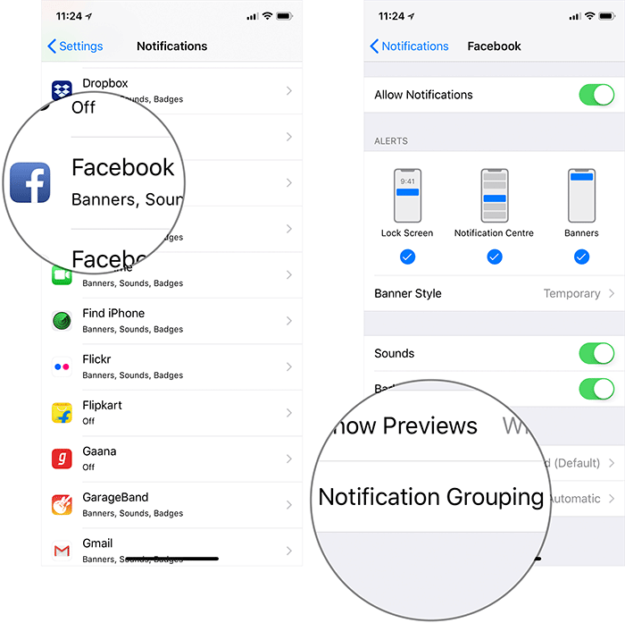 Select App in Notification Settings and Tap on Notification Grouping