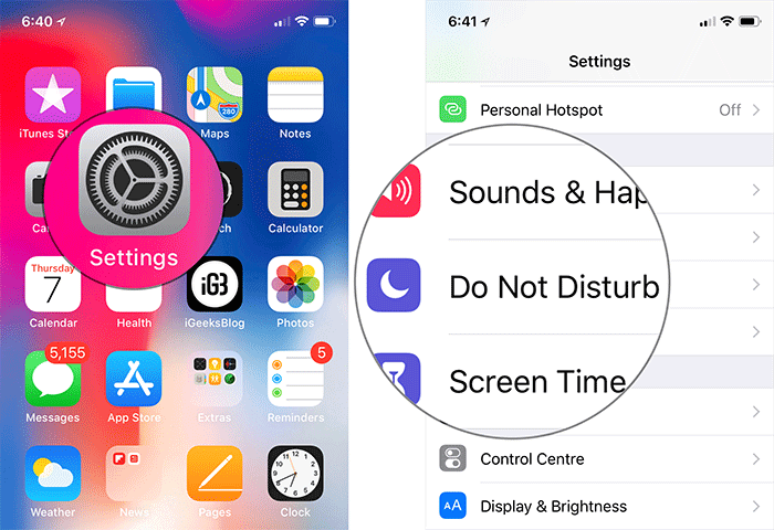 Tap on Settings then Do Not Disturb in iOS 12 on iPhone
