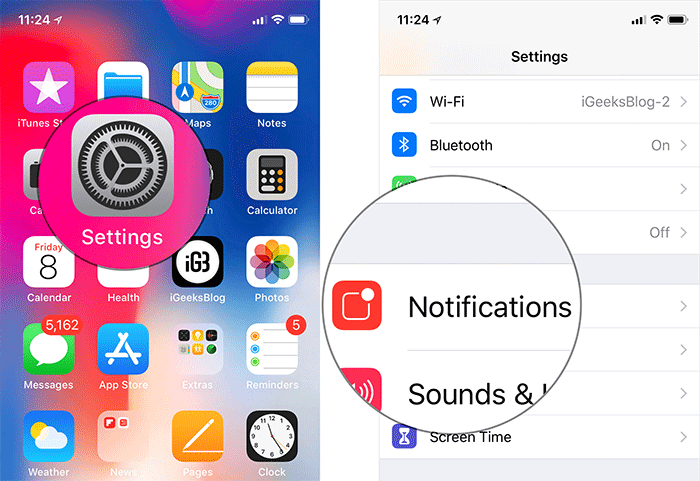 Tap on Settings then Notifications in iOS 12 on iPhone