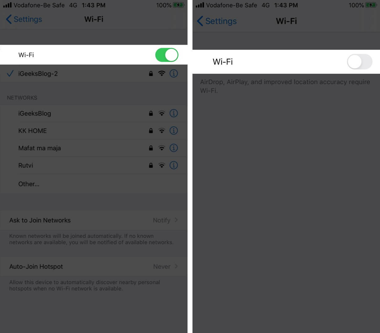 Turn Off WI-Fi on iPhone