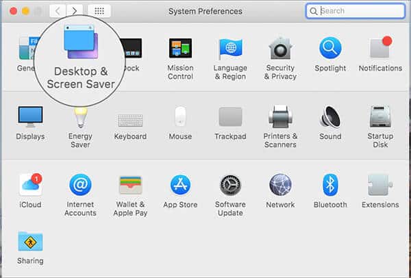 click on Desktop and Screen Savers in Mac System Preferences