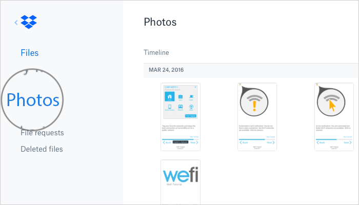 Click on Photos in DropBox Web