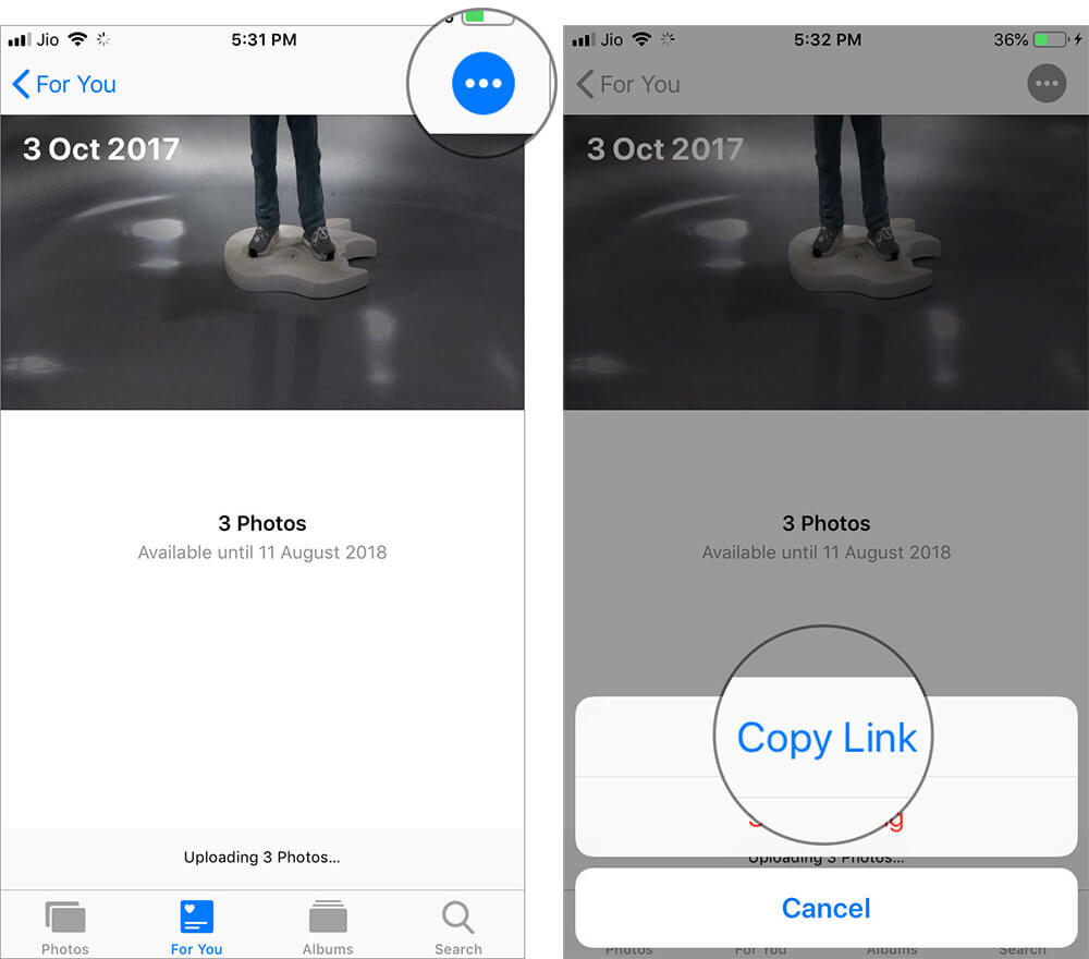Copy the Link of Shared Photos in iOS 12 Photos App