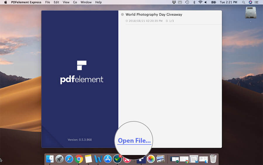 Click on Open File in PDFElement Express