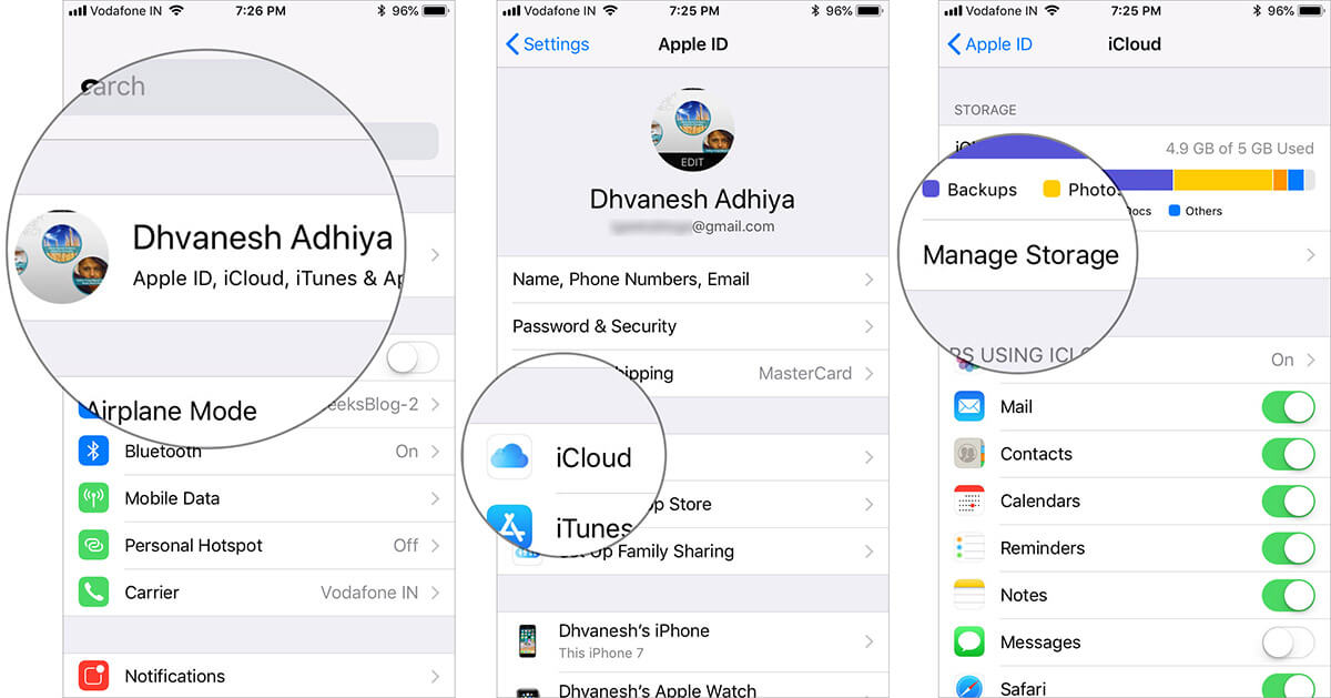 Go to Manage Storage in iPhone iCloud Settings