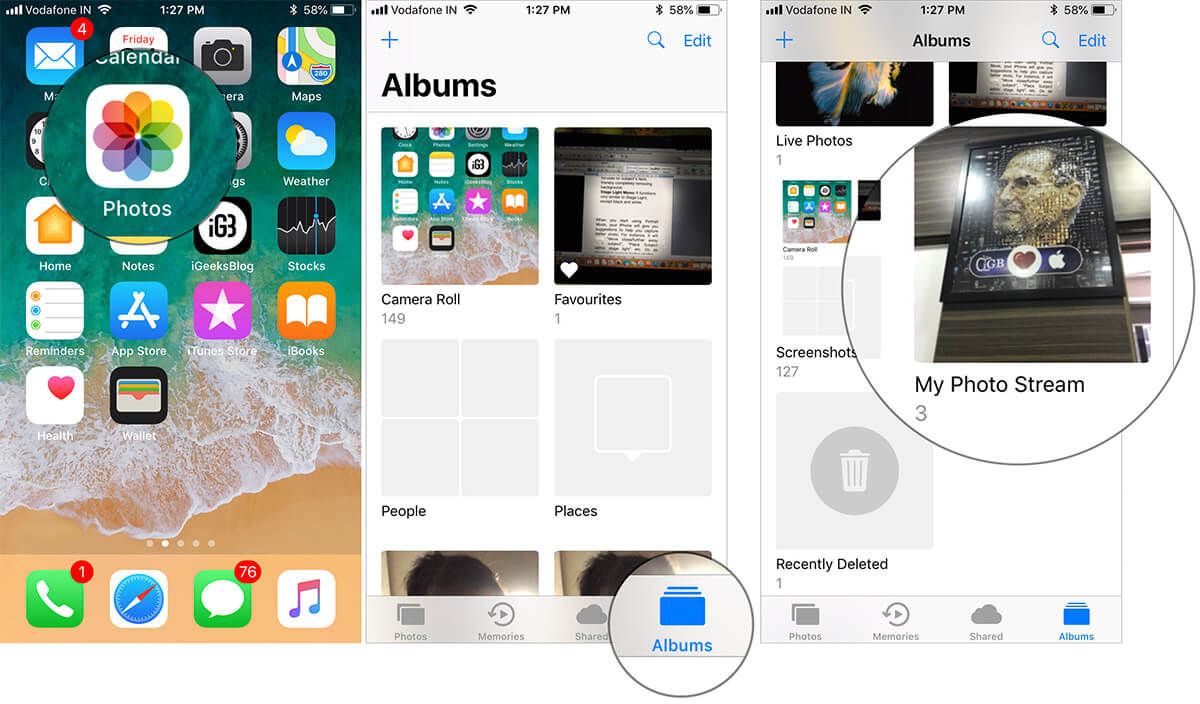 Open My Photo Stream in Photos App on iPhone