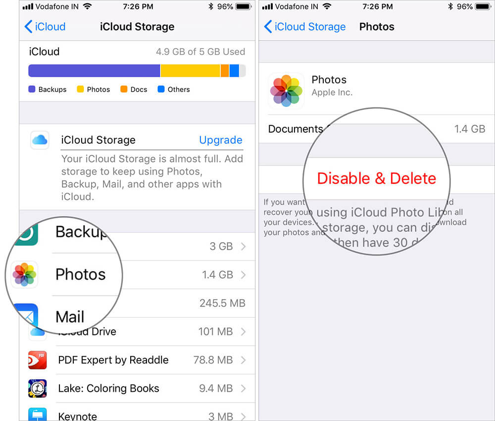 Select Disable & Delete to Turn Off iCloud Photo Library on All Devices