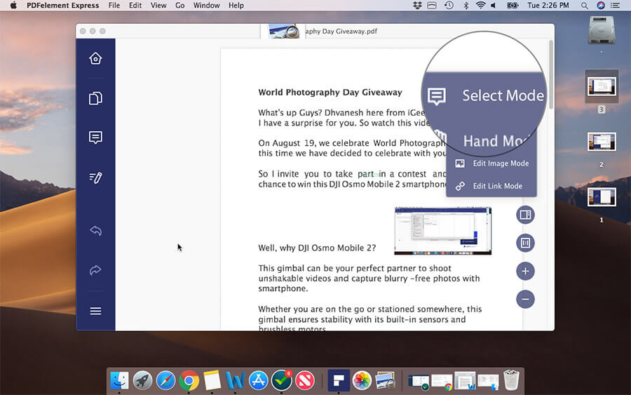 Select Mode in PDFElement Express on Mac