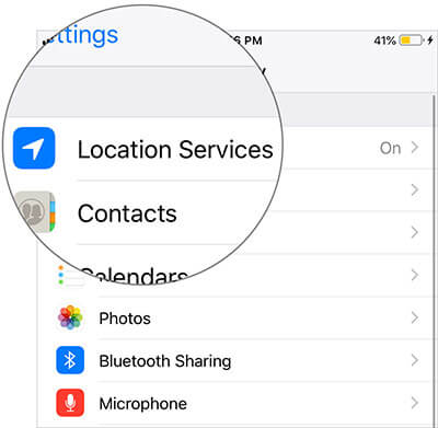 Tap on Location Services in iPhone Settings
