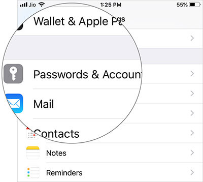 Tap on Passwords & Accounts in iPhone Settings