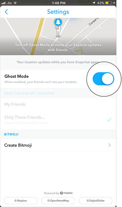 Turn ON Ghost Mode to Disable Snap Map in Snapchat