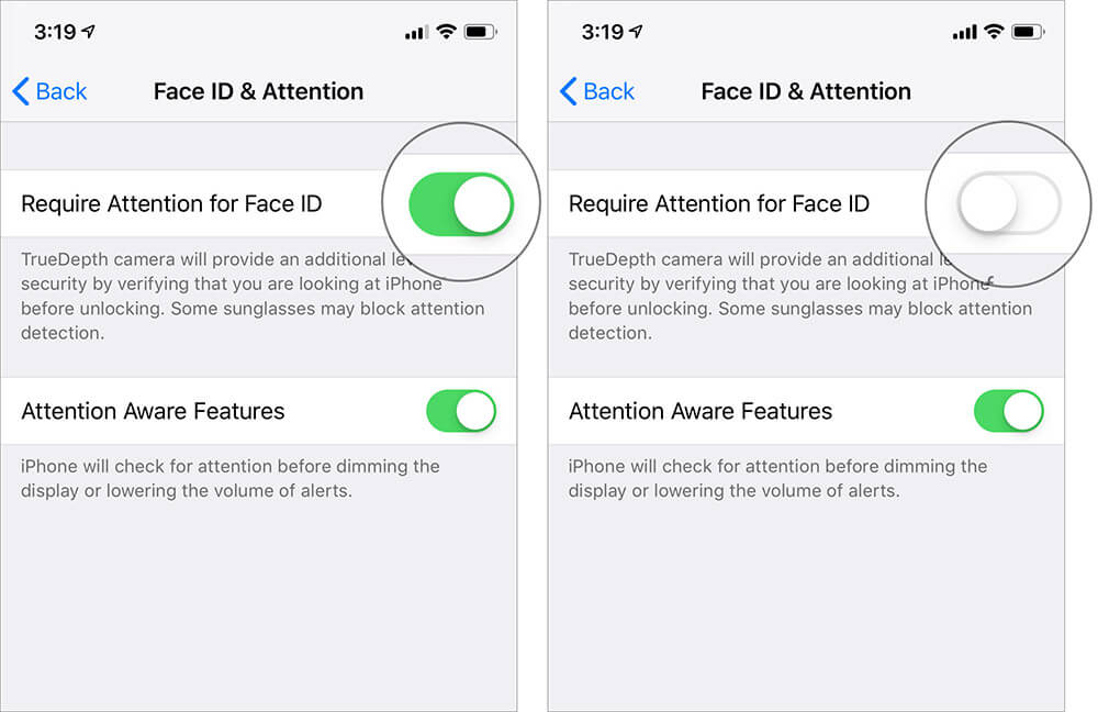 Disable Require Attention for Face ID on iPhone X, Xs, Xs Max, and XR