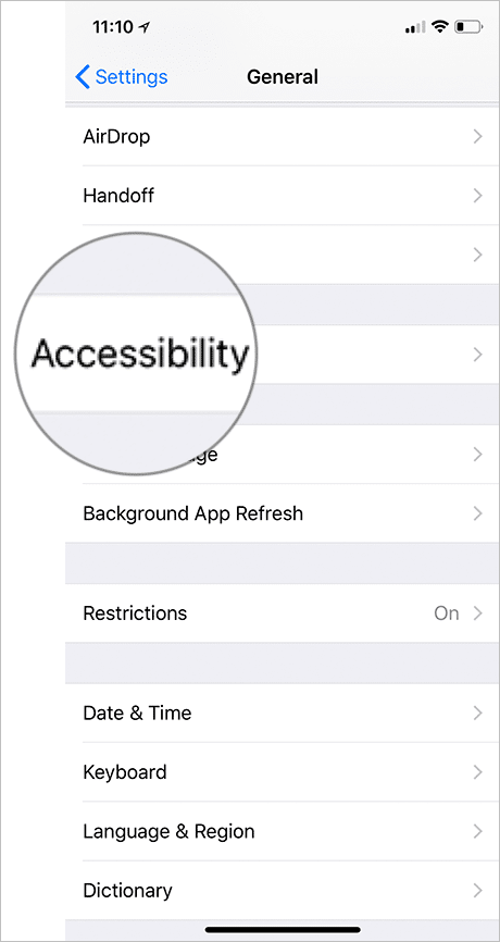 Tap on Accessibility in iPhone X Settings