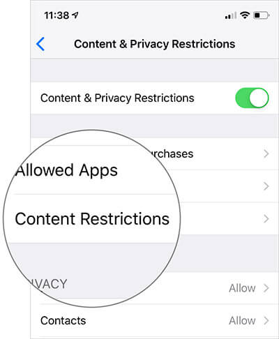 Tap on Content Restrictions in iOS 12 Settings