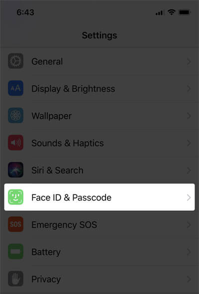Tap on Face ID & Passcode on iPHone X