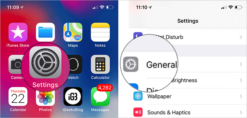 Tap on Settings then General on iPhone X