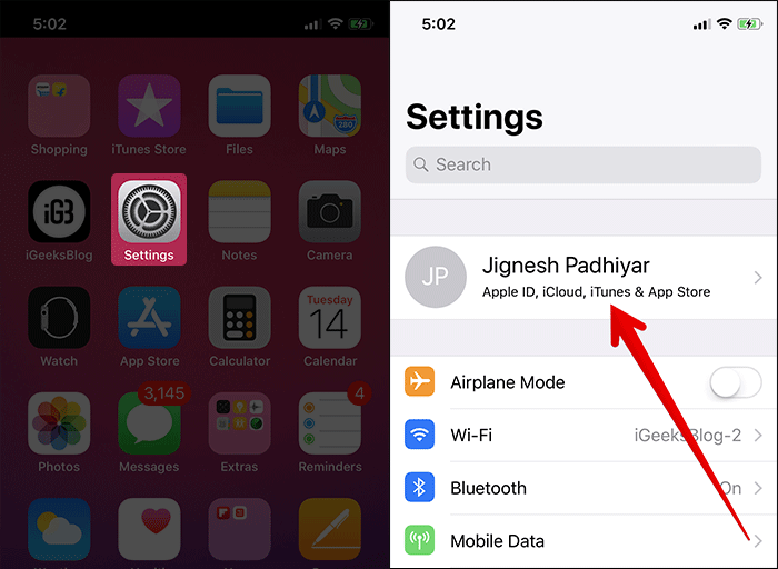 Tap on Settings then Profile on iPhone X
