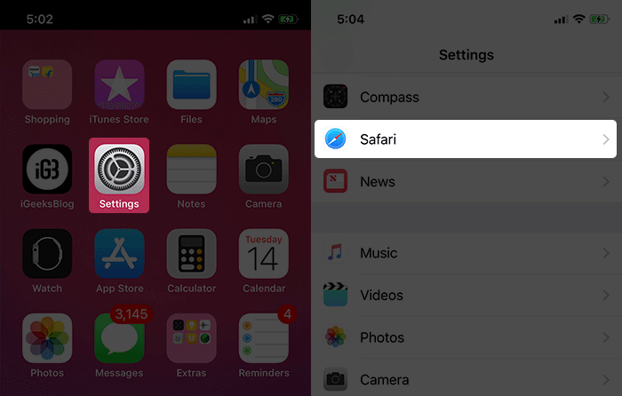Tap on Settings then Safari on iPhone X
