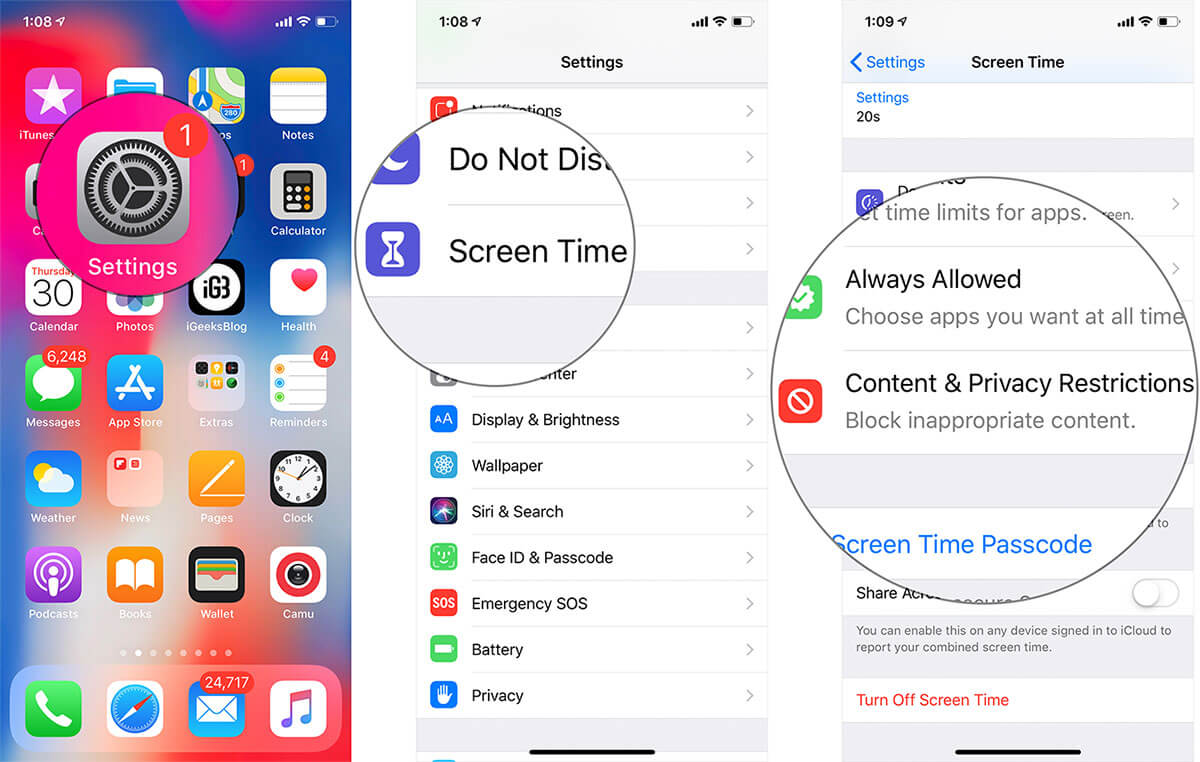 Tap on Settings then Screen Time then Content and Privacy on iPhone or iPad