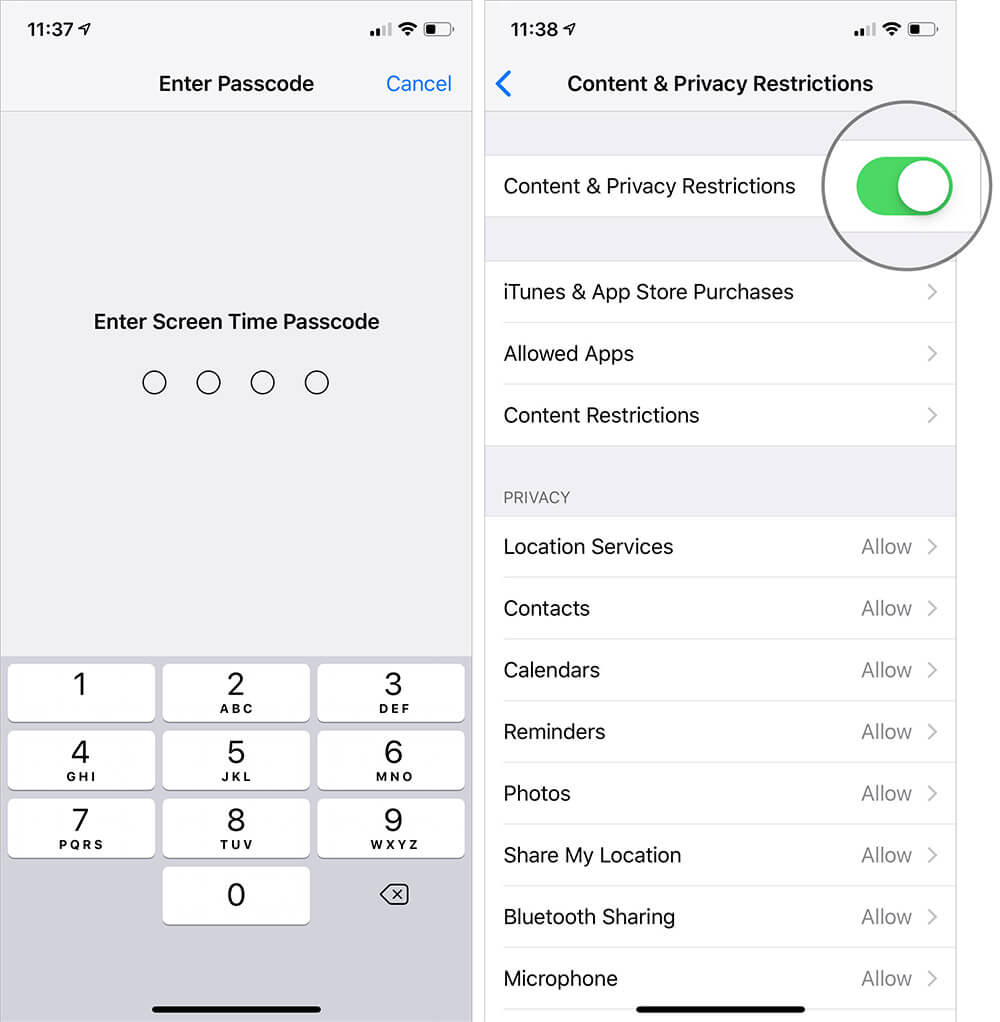 Turn ON Content & Privacy Restrications in Settings