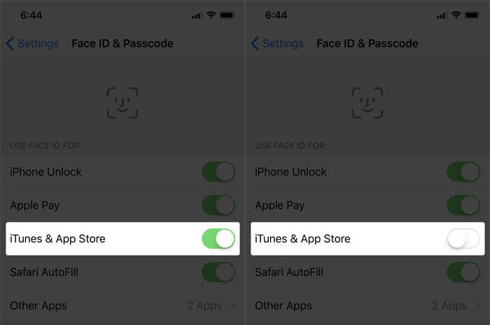 Turn Off the Switch next to iTunes & App Store on iPhone X