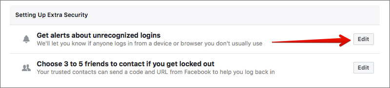 Click on Get alerts about unrecognized logins in Facebook on Computer