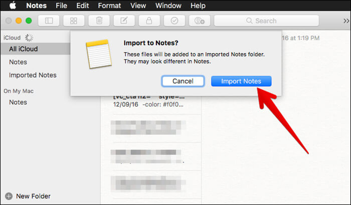 Click on Import Notes on Mac