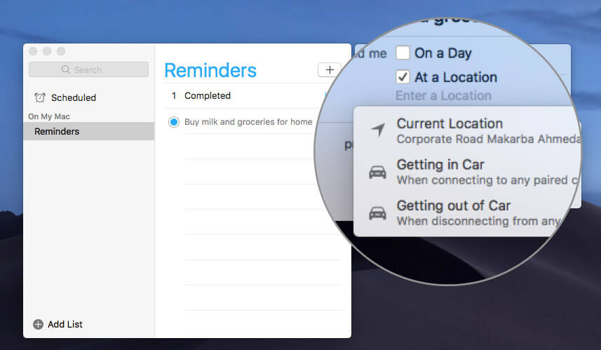 Create Reminders on Mac that Alert you When Getting in or Out of your Car