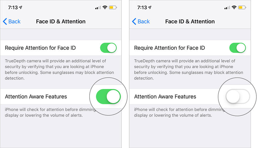 Disable Attention Aware Features on iPhone X, Xs, Xs Max, and XR