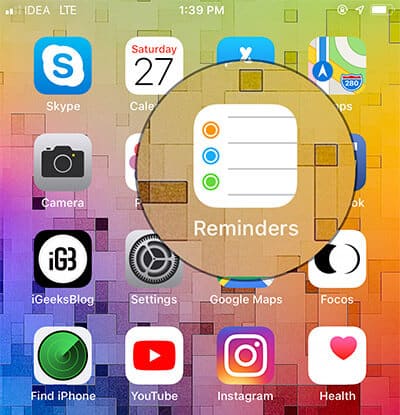 Open Reminders app on iPhone