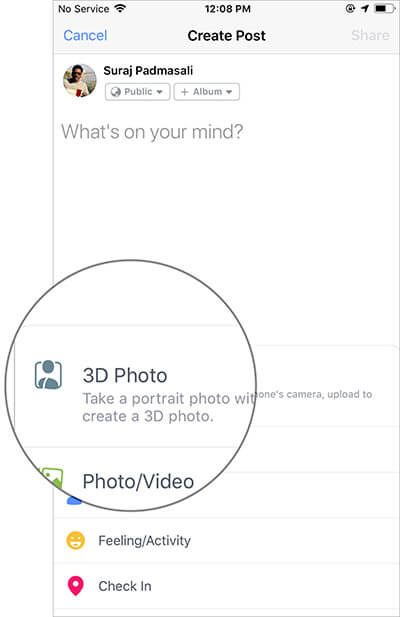 Select 3D Photos in Facebook on iPhone