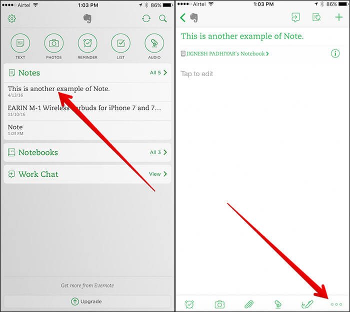 Select Note in Evernote You Want to Export then Tap on 3 Dots