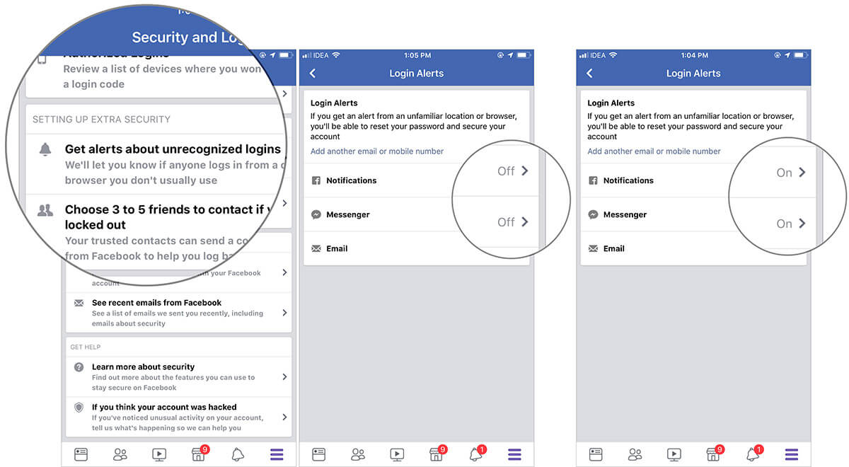 Turn On Get Notification to Protect Your Facebook Account from Hacking on iPhone