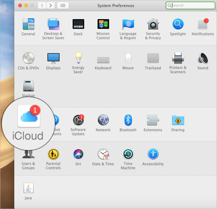 Click on iCloud on Mac