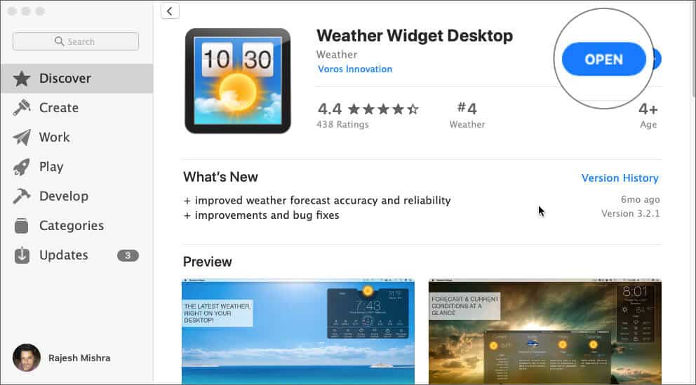 Open Weather Widget Desktop on your Mac