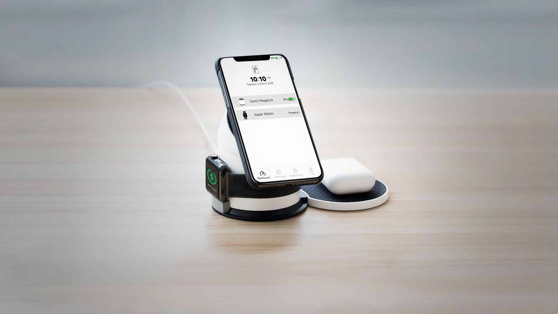 Pitaka MagDock - Wireless Docking Station for iPhone Xs, Xs Max, iPhone XR, Apple Watch, and AirPods