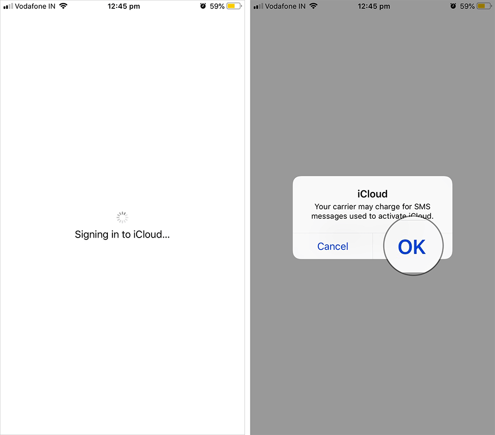 Tap on OK to Allow Carrier to Charge