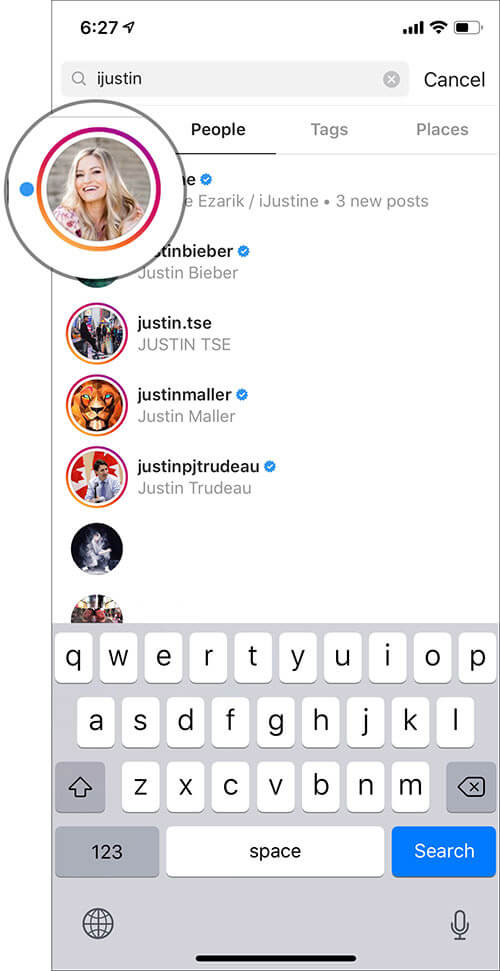Tap on Profile Icon in Instagram on iPhone