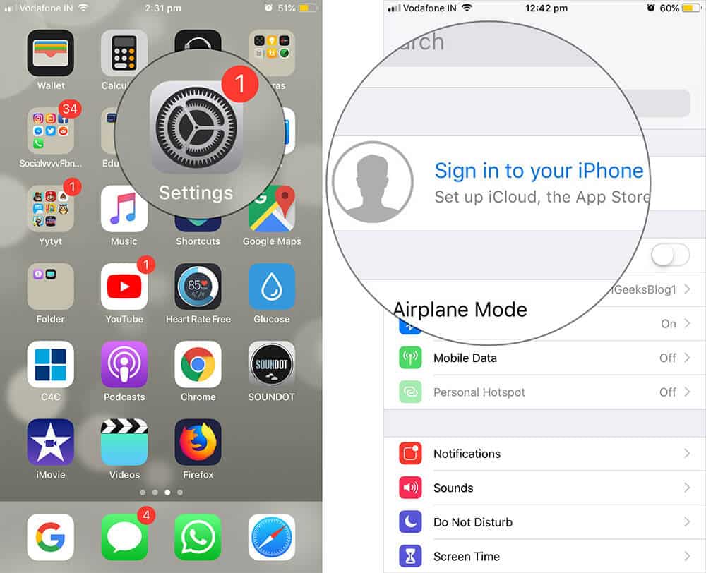 Tap on Setting then Apple ID Banner on iPhone or iPad