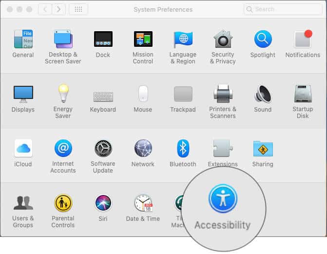 Click on Accessibility in macOS Mojave System Preferences