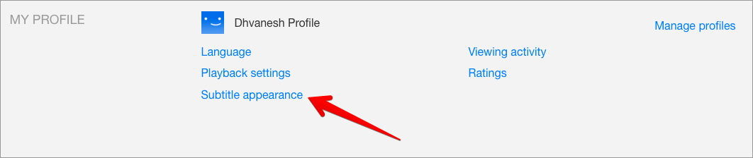 Click on Subtitle Appearance in Netflix