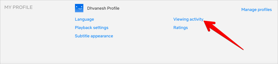 Click on Viewing Activity in Netflix