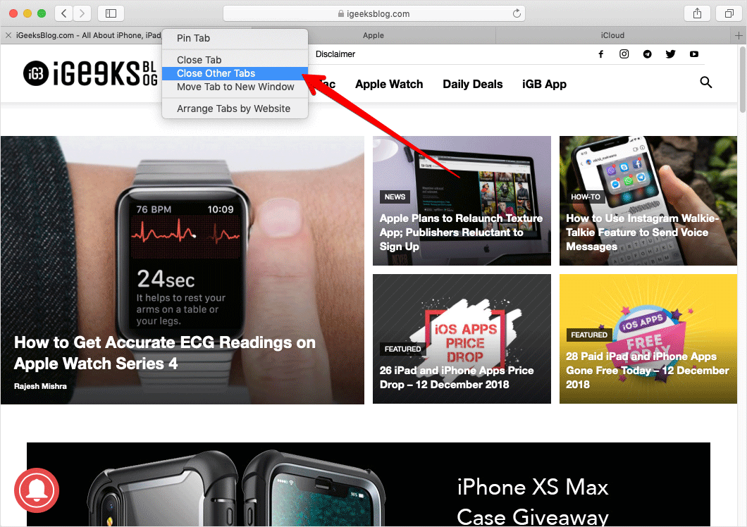 Close Other Tabs Except Current One in Safari on Mac