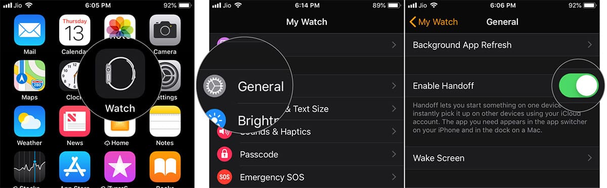 Enable Handoff on Apple Watch