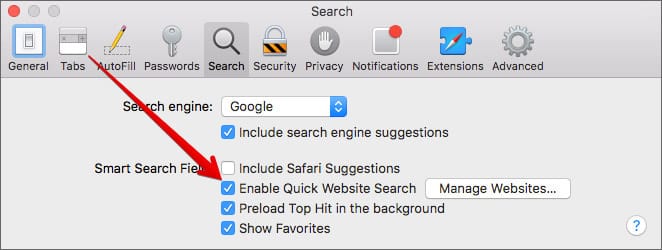 Enable or Disable Quick Website Search in Safari on Mac