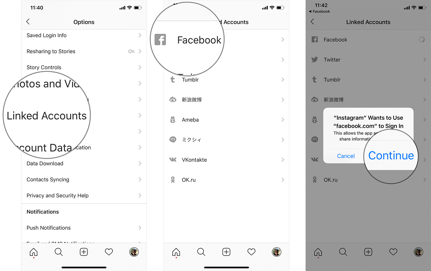 Link Facebook Account to Instagram on iPhone