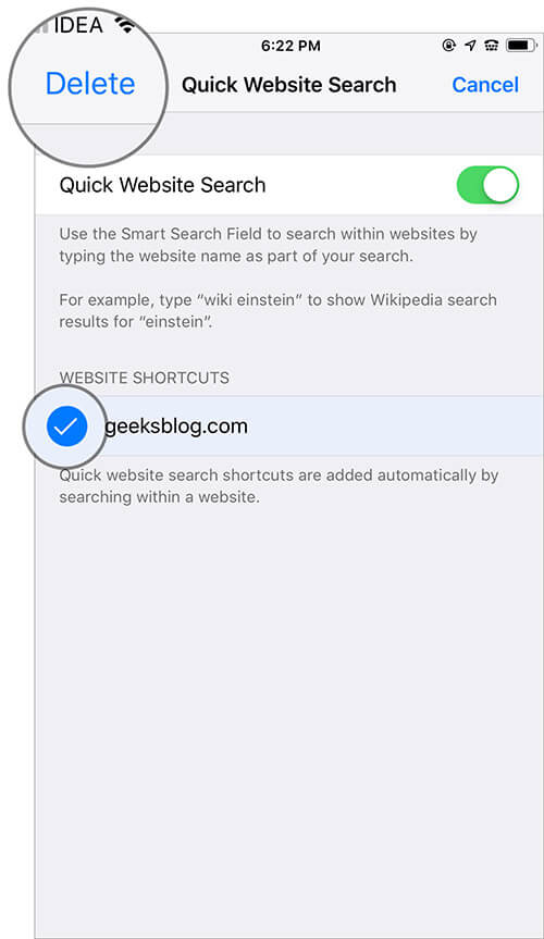 safari search feature Manage Quick Website Search Shortcuts in Safari on iPhone and iPad